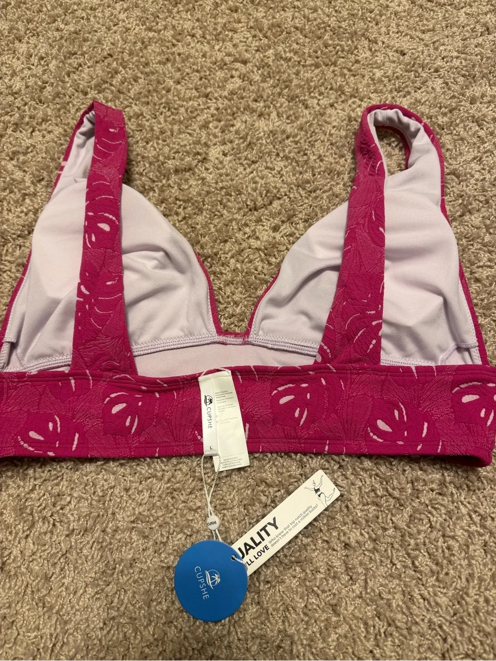 Fuchsia Textured Two-Piece Bikini Set Size Large Cupshe NWT